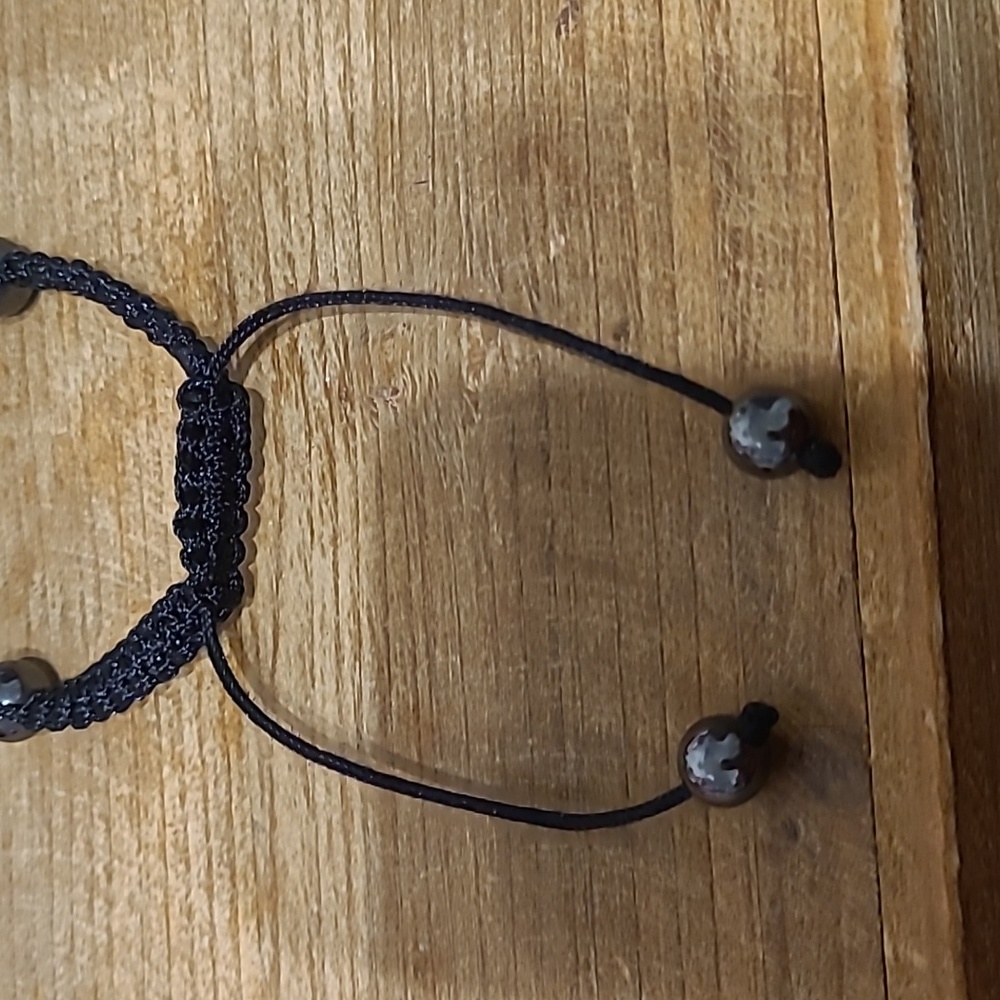 Adjustable Bracelet Rhinestone Skull Hematite Bea… - image 5